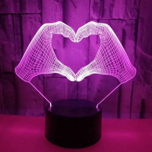 3D Lampe d'illusion Optique Cœur Avec Les Mains