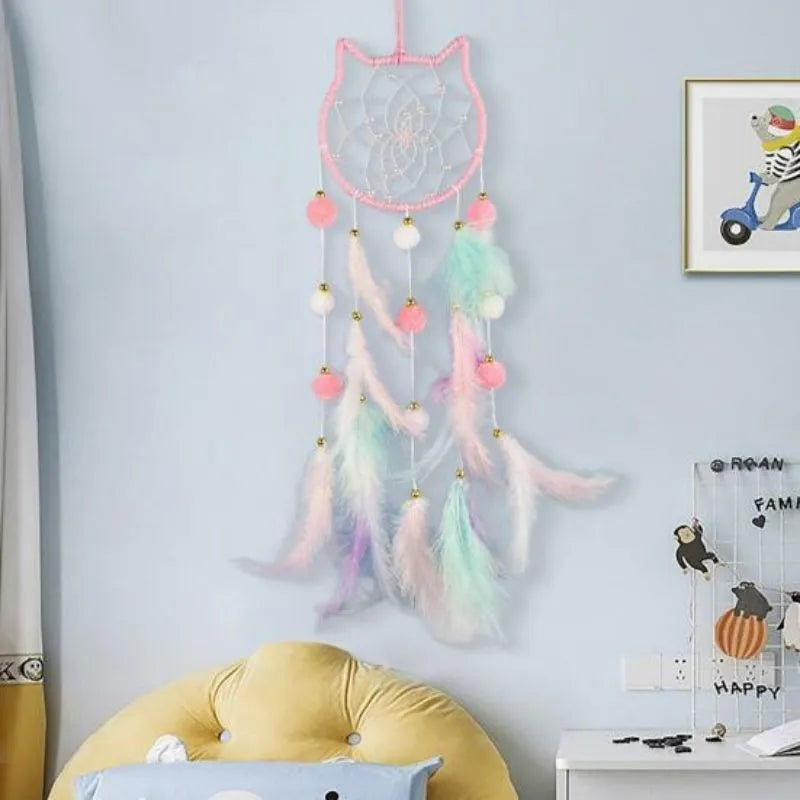 Attrape-rêves en forme de tête de chat Rose