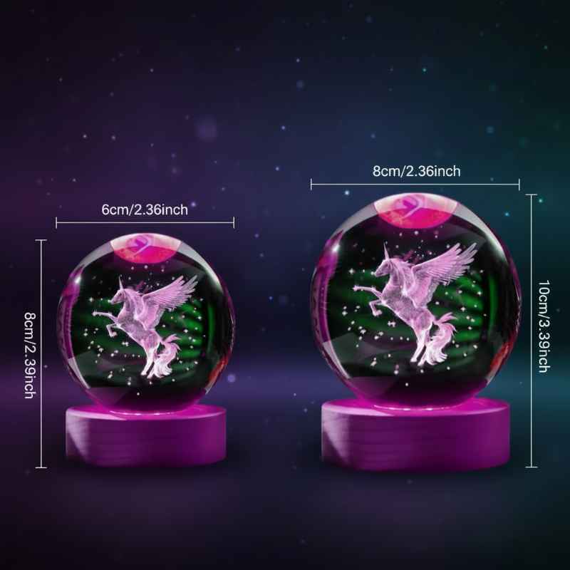 collection veilleuses boule de cristal licorne 3D décoration dimension