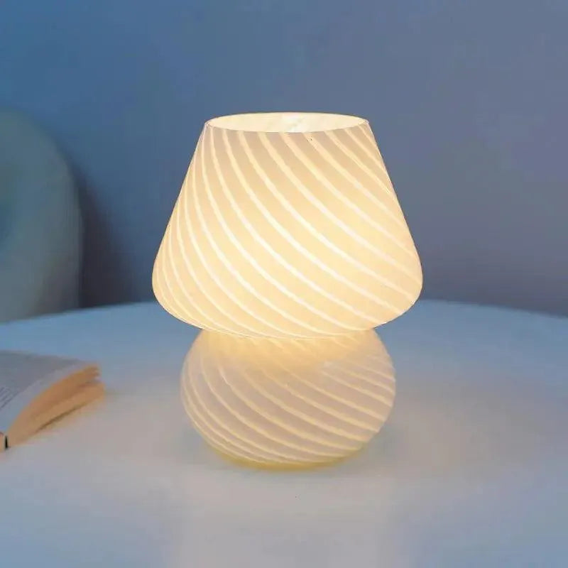 Lampe Champignon En Verre Rayé