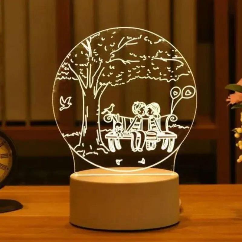 Lampe 3D Couple Assis Sur Un Banc - Veilleuse de rêve