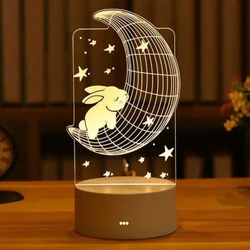 Lampe 3D Lapin sur la Lune - Veilleuse de rêve