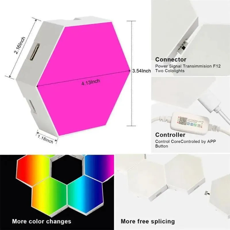 Led hexagone alimentation taille