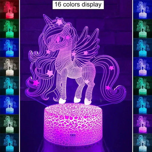 Lampe de chevet licorne 3D 16 couleurs