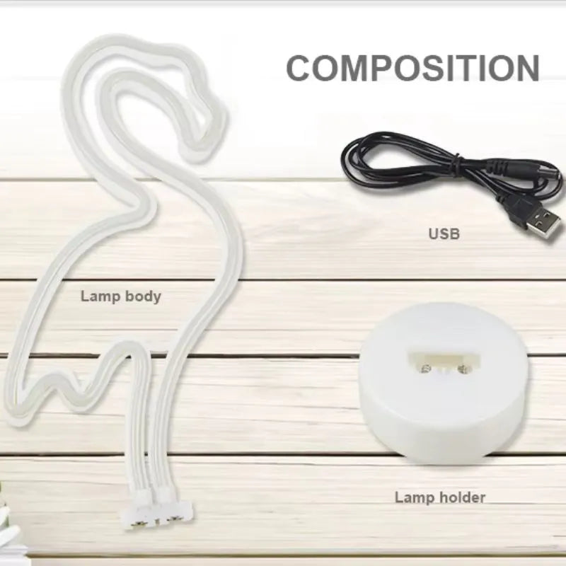 Lampe néon LED forme flamant rose dans la boite