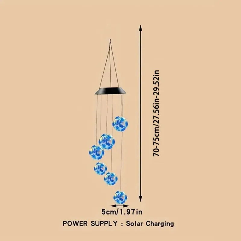 Carillon à vent solaire Orbis avec boule lumineuse verre taille