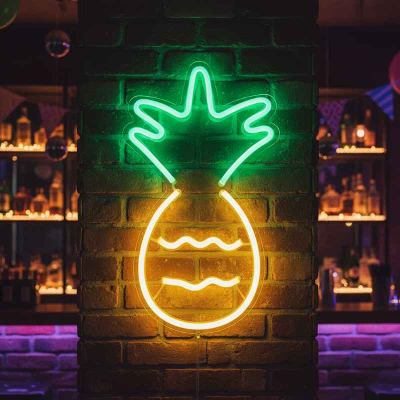 Lampe LED ananas accrochée au mur dans un salon moderne