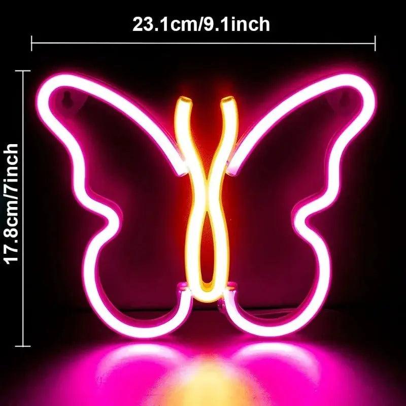 Lampes Papillon Neon Rose Jaune - Veilleuse de rêve