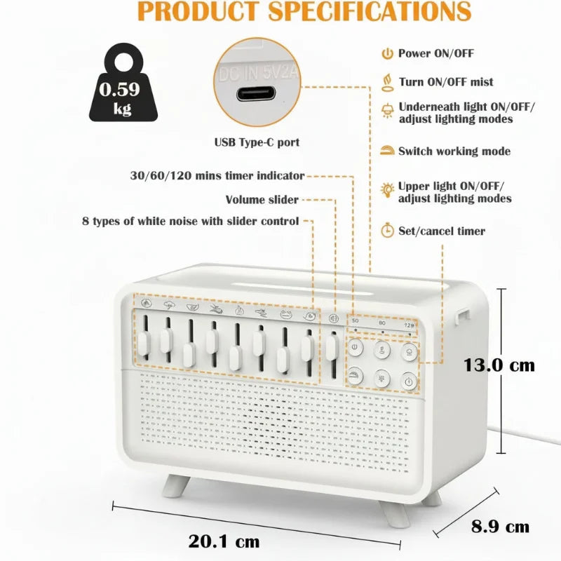 diffuseur bruit blanc bluetooth minuterie arrêt automatique sommeil