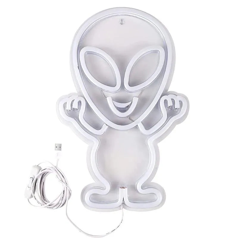 Blue Alien Neon LED Sign Fond Blanc