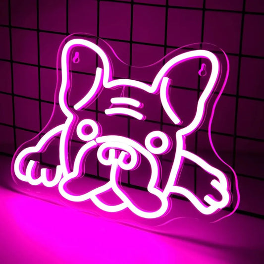bouledogue decoration neon murale rose allumer