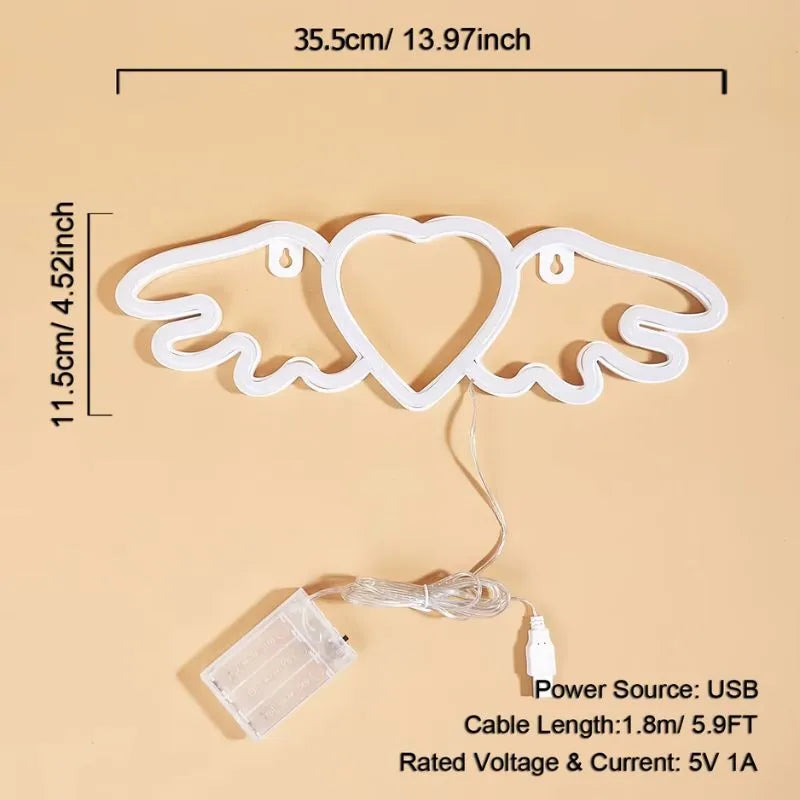 neon coeur ailes d'ange taille alimentation