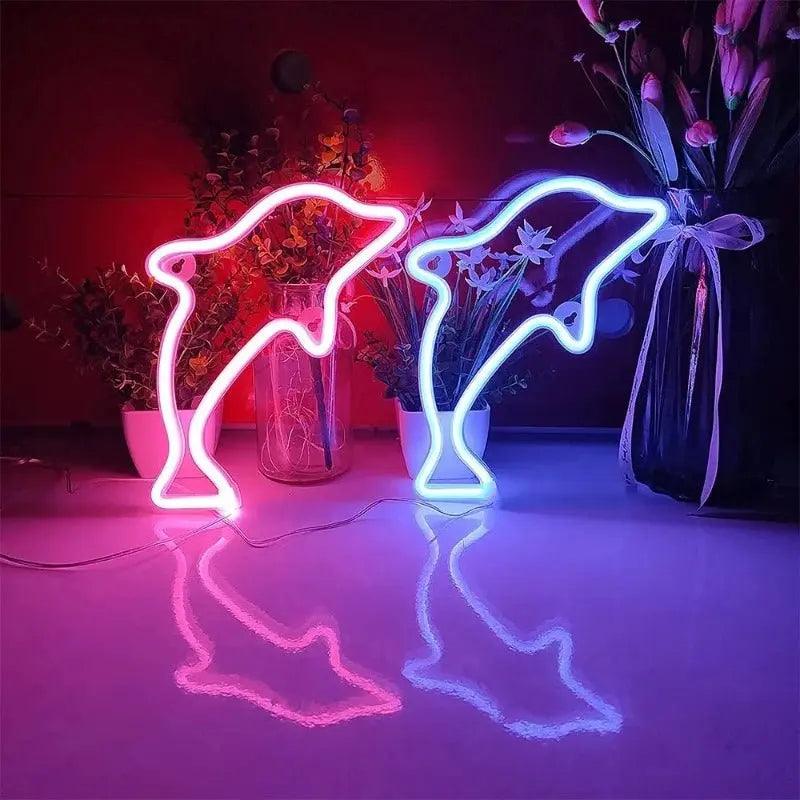 Néon Murale Dauphin Lampe Bleu - Veilleuse de rêve