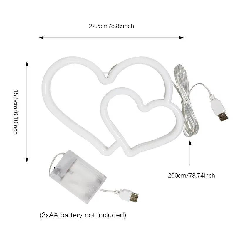 Neon Murale Led Double Coeur Dimension