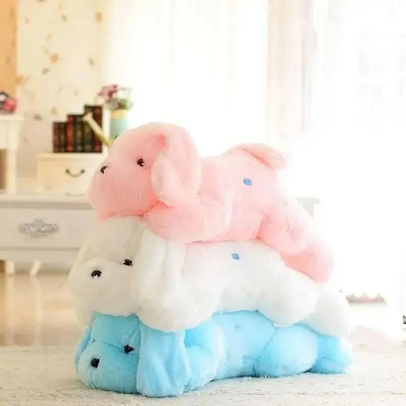 chien peluche géant rose blanc bleu
