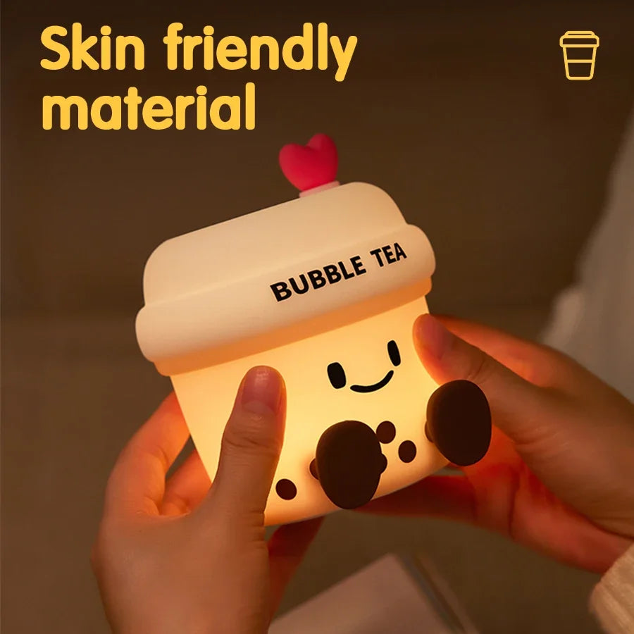 Lampe Bubble Tea kawaii en silicone douce, parfaite pour chambre enfant ou déco cosy