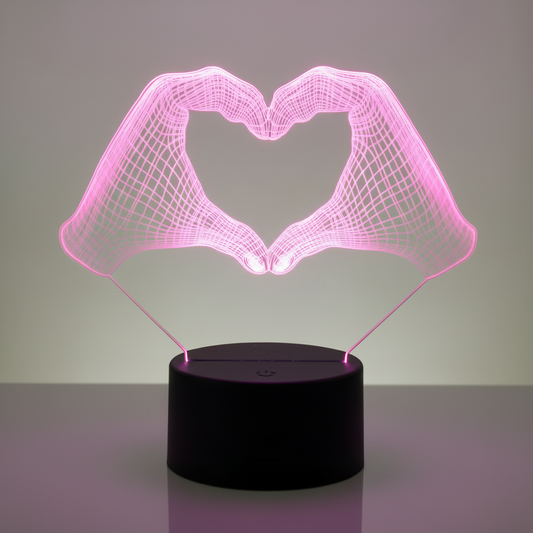 3D Lampe d'illusion Optique Cœur Avec Les Mains Veilleuse de rêve