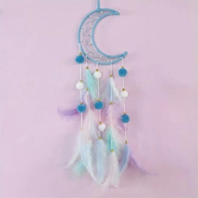 Attrape-rêves lune avec lumières LED Bleu