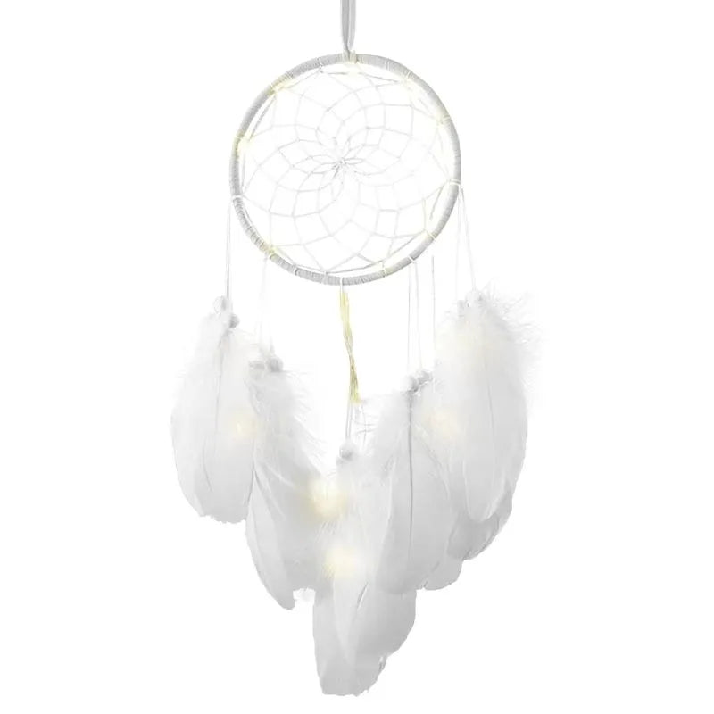 Attrape Rève Plumes Lumineux Blanc Fond Blanc