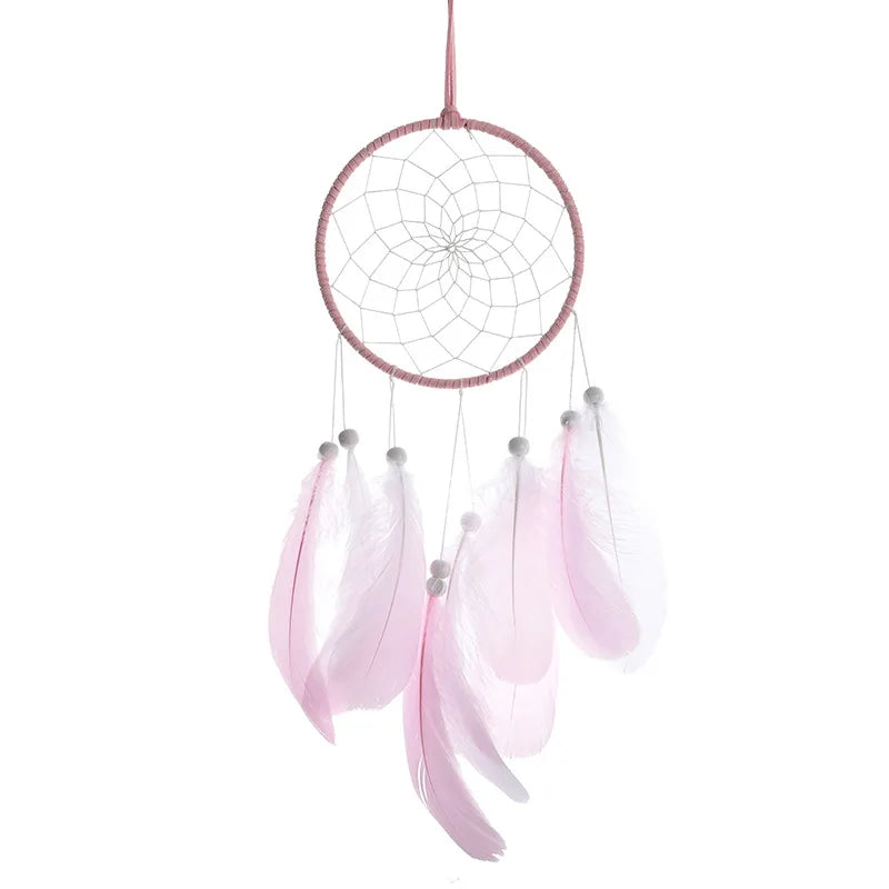 Attrape Rève Plumes Lumineux Rose Fond Blanc