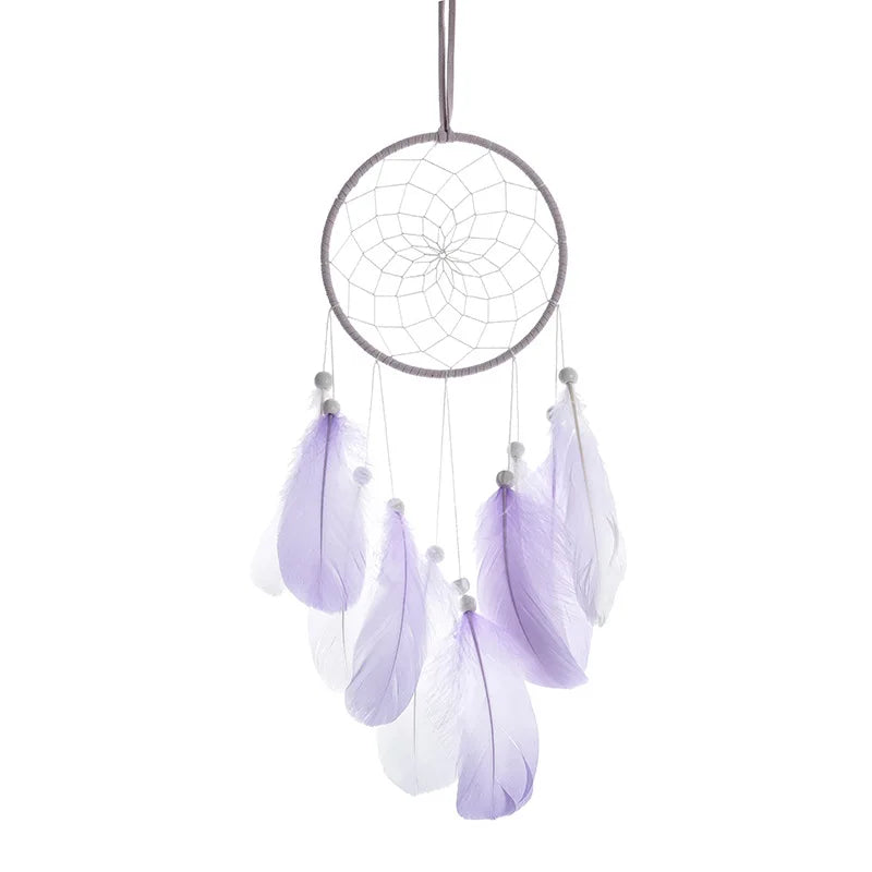 Attrape Rève Plumes Lumineux Violet Fond Blanc