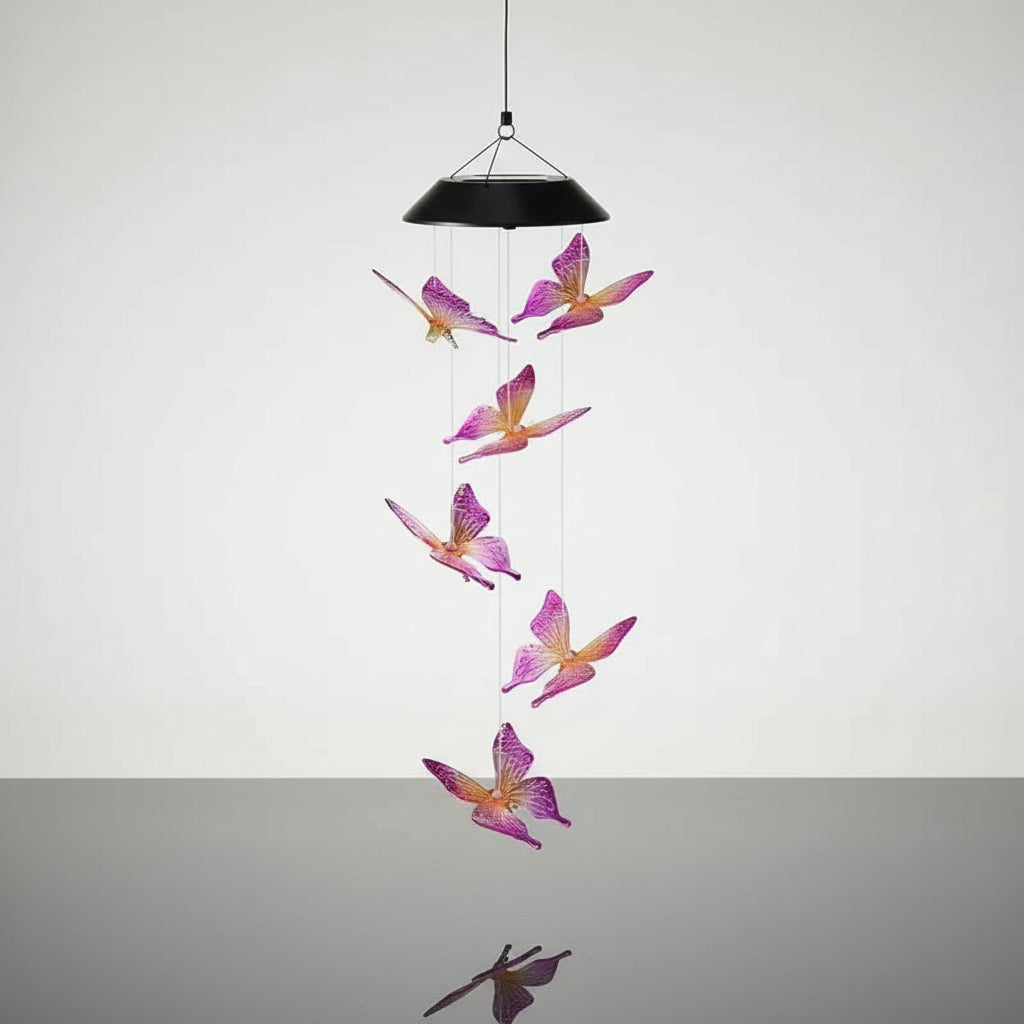 Carillon à Vent Solaire Papillon Veilleuse de rêve