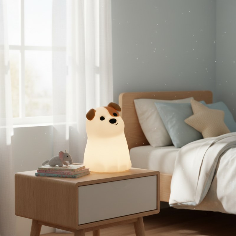 Veilleuse chien silicone souple sans BPA anti-choc enfant