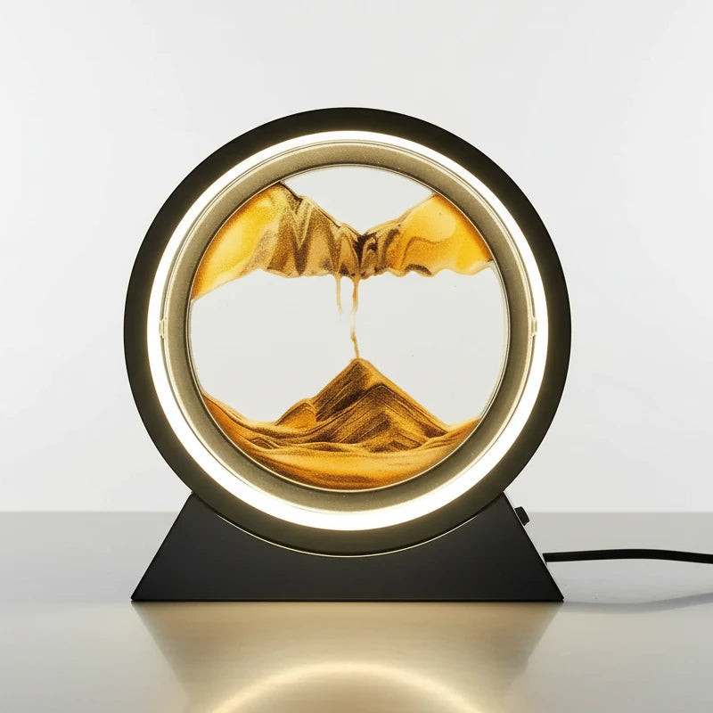 lampe sablier cristal LED effet fusion sable coloré