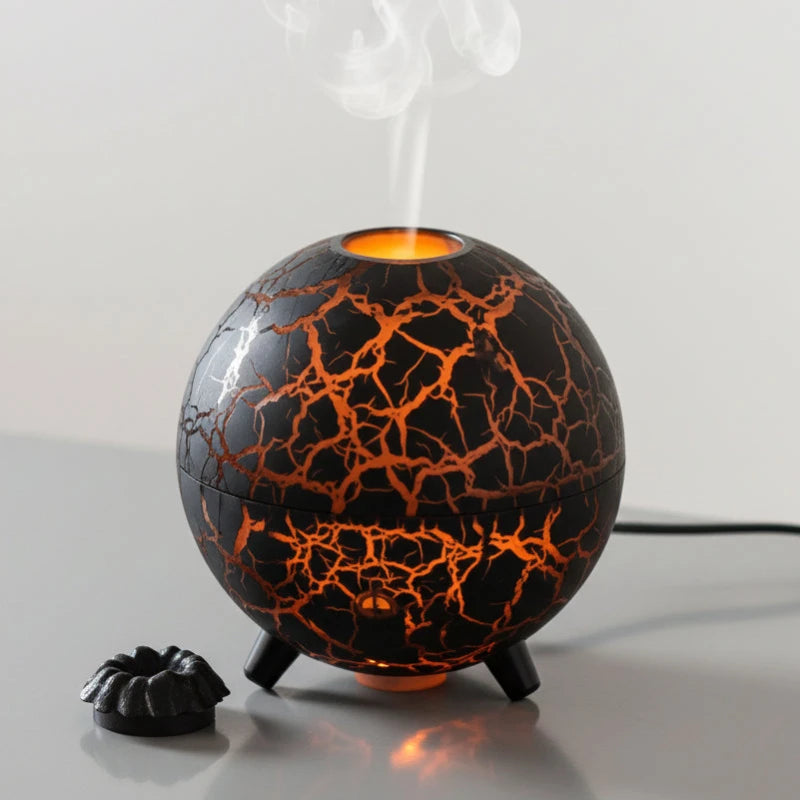 Diffuseur volcan huiles essentielles effet flamme LED blanc allumé