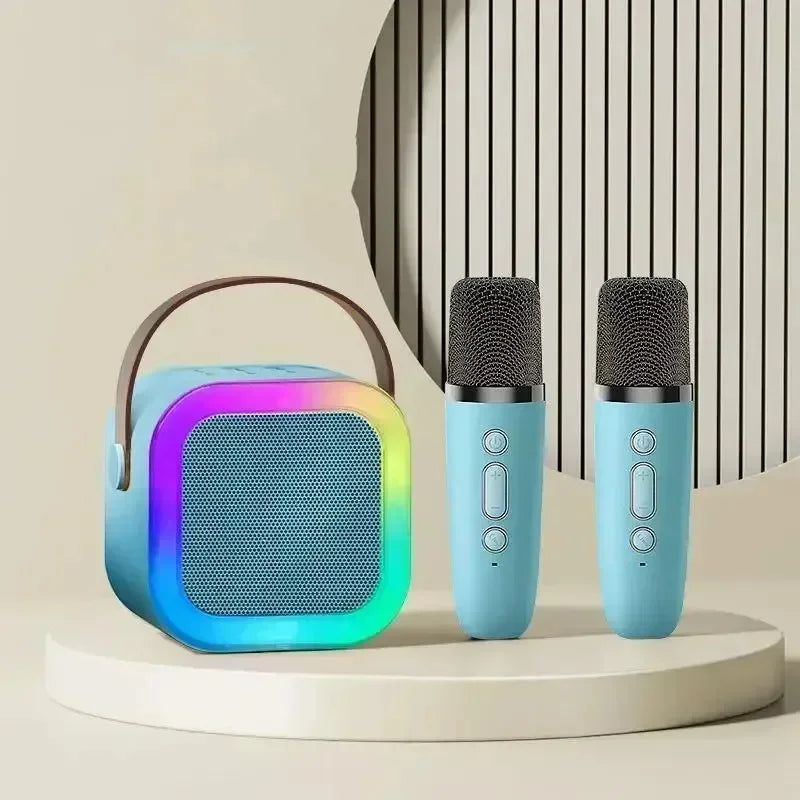 enceinte karaoke avec 2 micros bleu