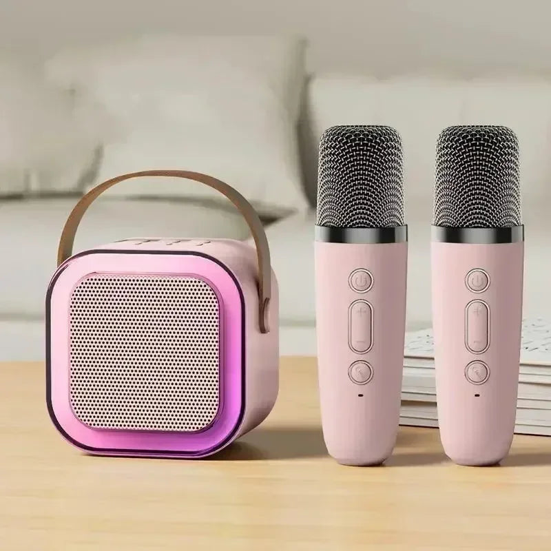 enceinte karaoke avec 2 micros rose