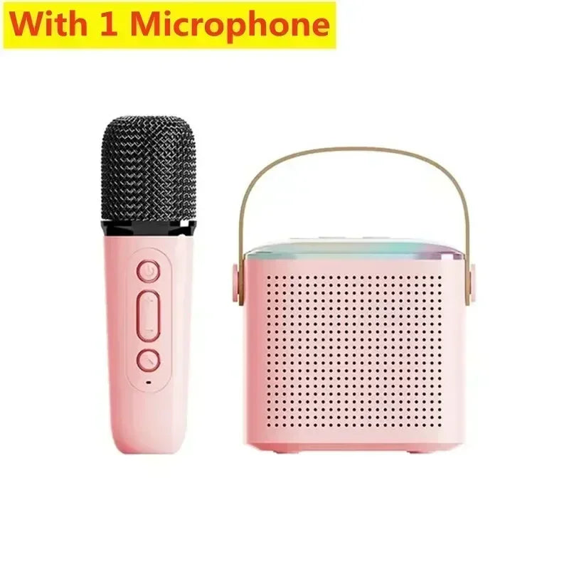 enceinte karaoké bluetooth rose fond blanc
