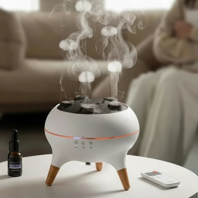 Humidificateur volcan méduse 360ml sur table de chevet