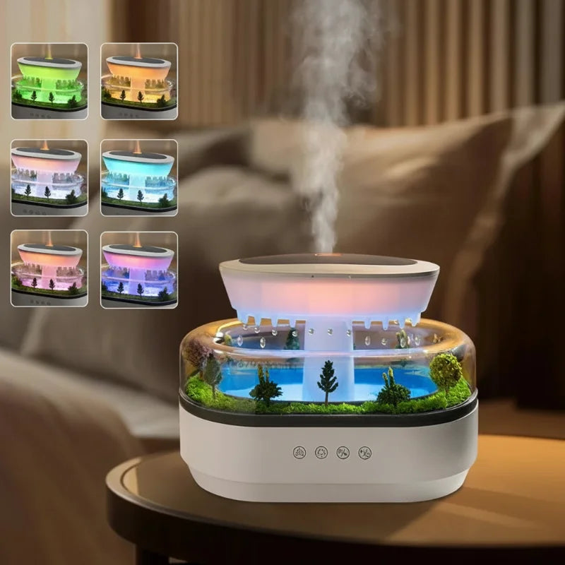 Humidificateur arbre à nuage avec brume pluie LED 7 couleurs