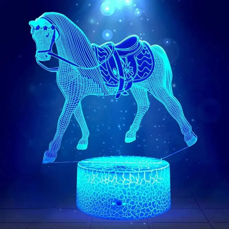 Veilleuse de rêve | Lampe 3D | Chevaux Bleu Néon