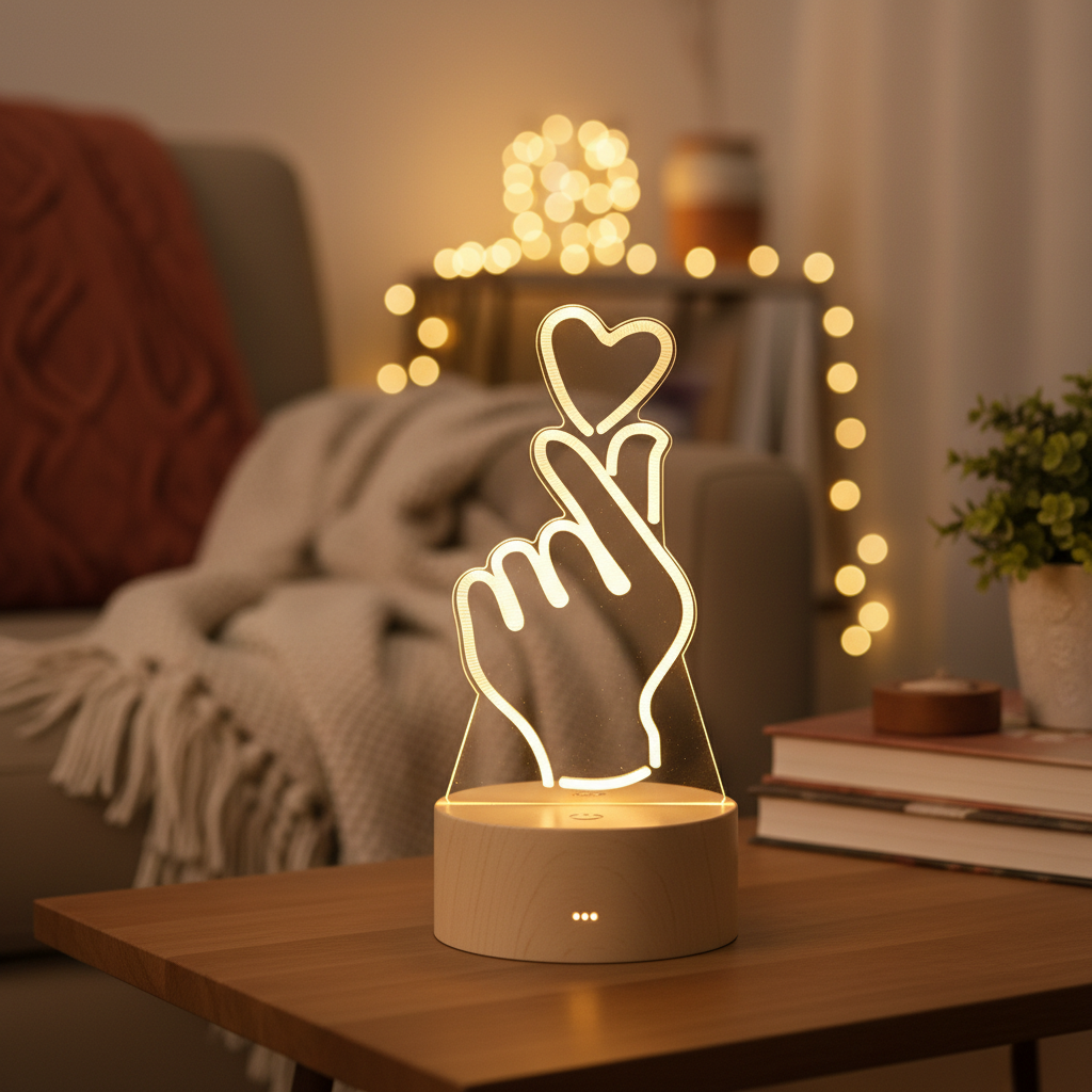 Lampe 3D Coeur Au Bout des Doigts Veilleuse de rêve