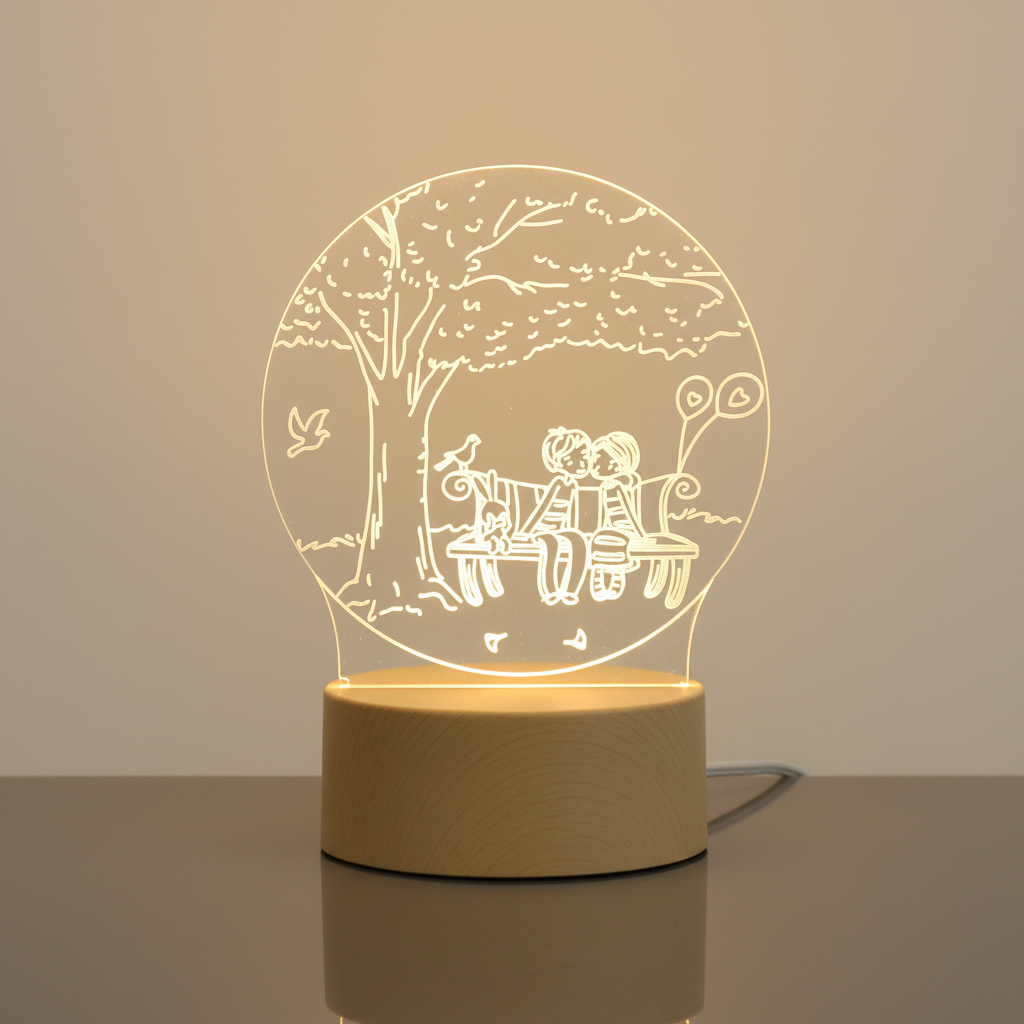 Lampe 3D Couple Assis Sur Un Banc Veilleuse de rêve