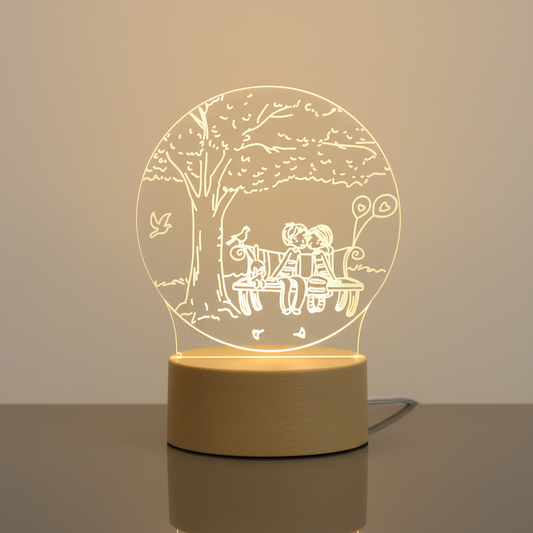 Lampe 3D Couple Assis Sur Un Banc Veilleuse de rêve