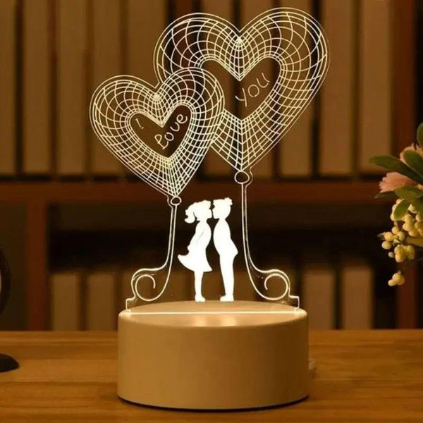 Veilleuse 'I LOVE YOU' - Lampe LED - Illusion 3D - 7 couleurs et 4 effets - valentine