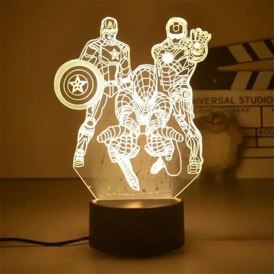 Lampe Led 3D Ligue Des Justiciers Captain America Spider - Veilleuse de rêve