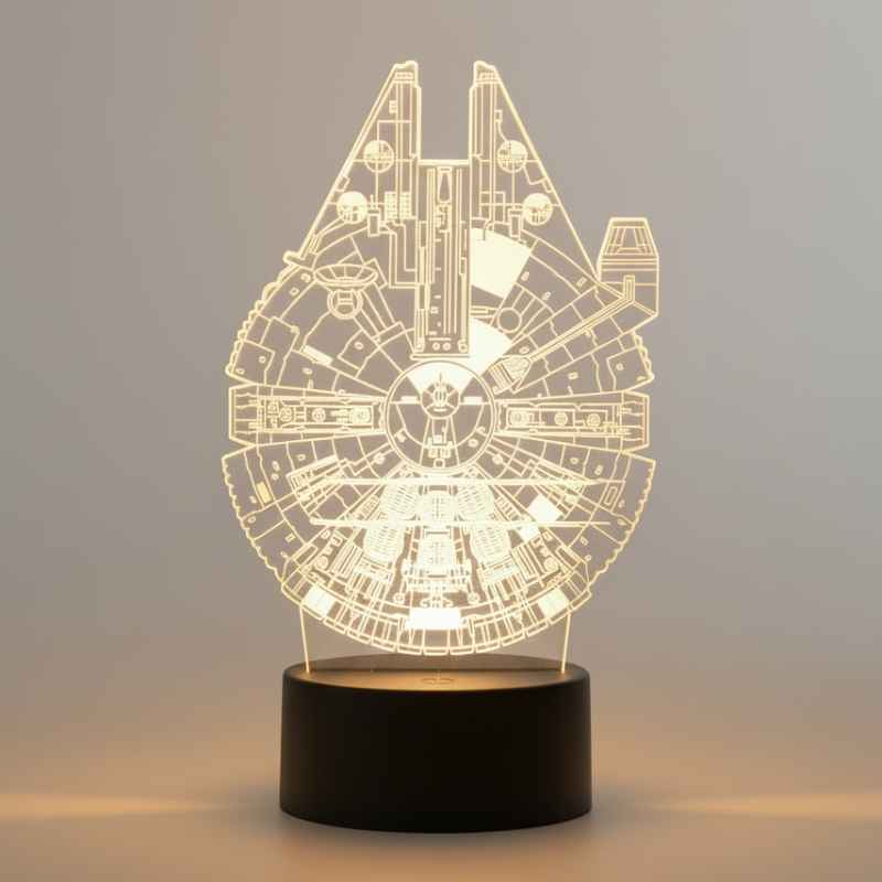 lampe 3D Millennium Falcon vaisseau Star Wars sur socle lumineux LED