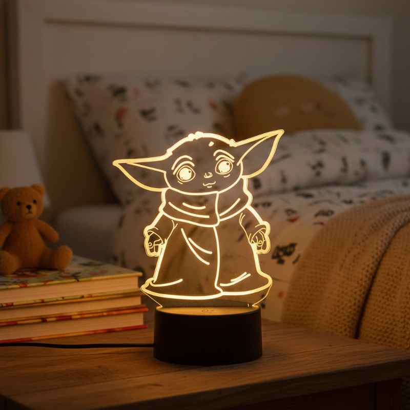 lampe 3D Yoda LED sur socle lumineux Star Wars