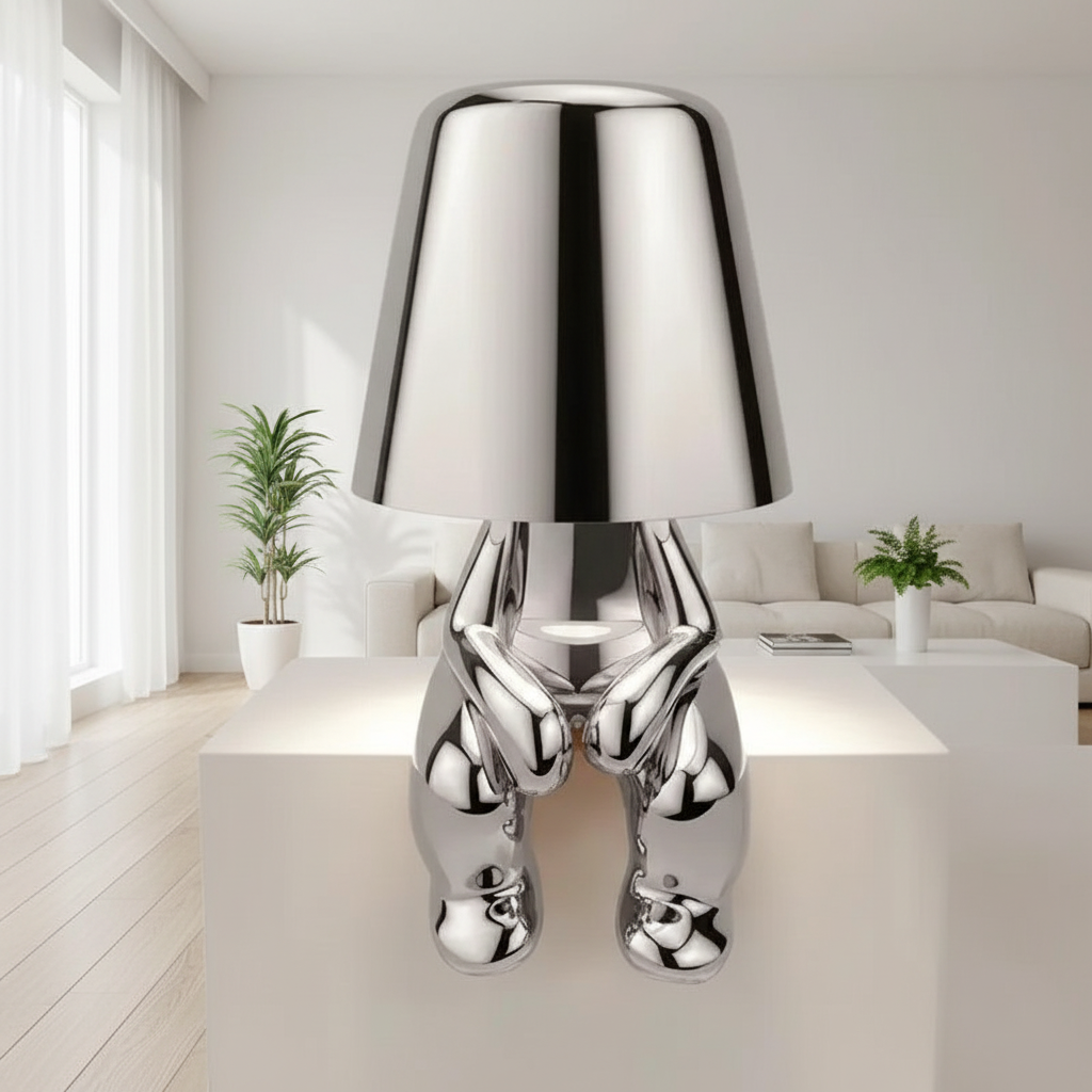 Lampe Bonhomme Design Argenté Assis Bord Veilleuse de rêve