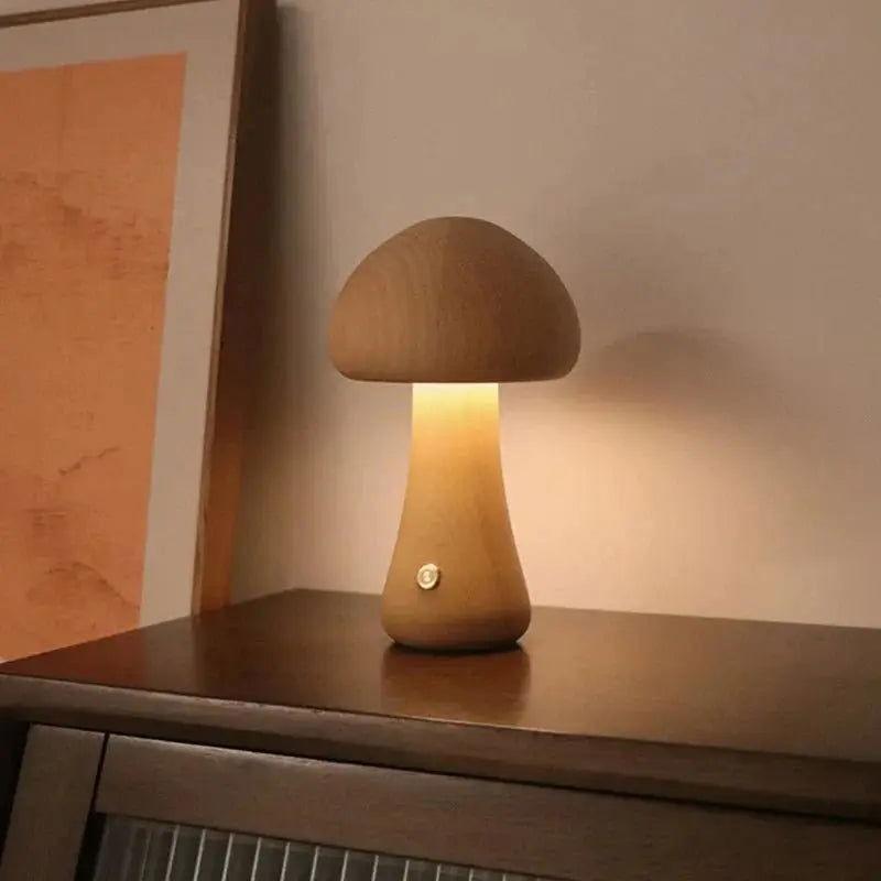 Lampe Champignon Bois Tactile - Veilleuse de rêve 