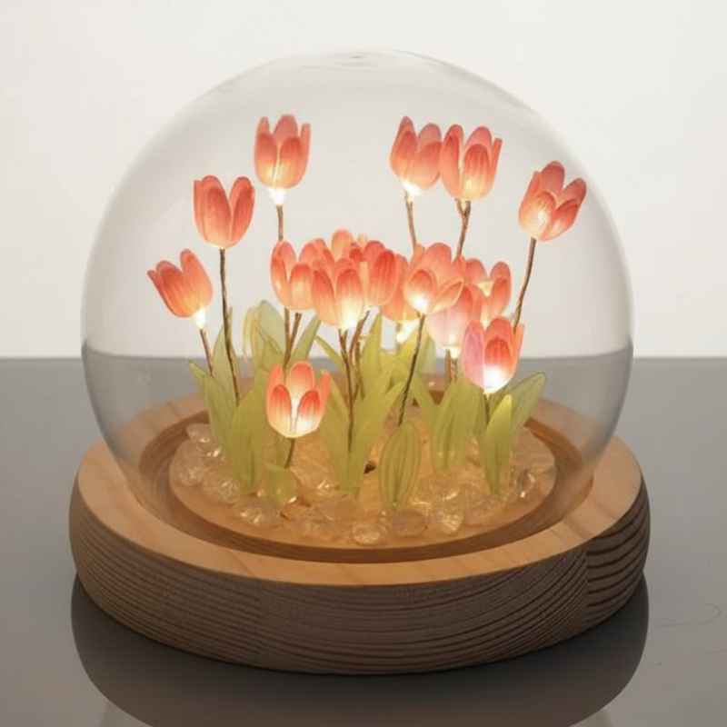 lampe de chevet tulipe rose élégante sur table de nuit