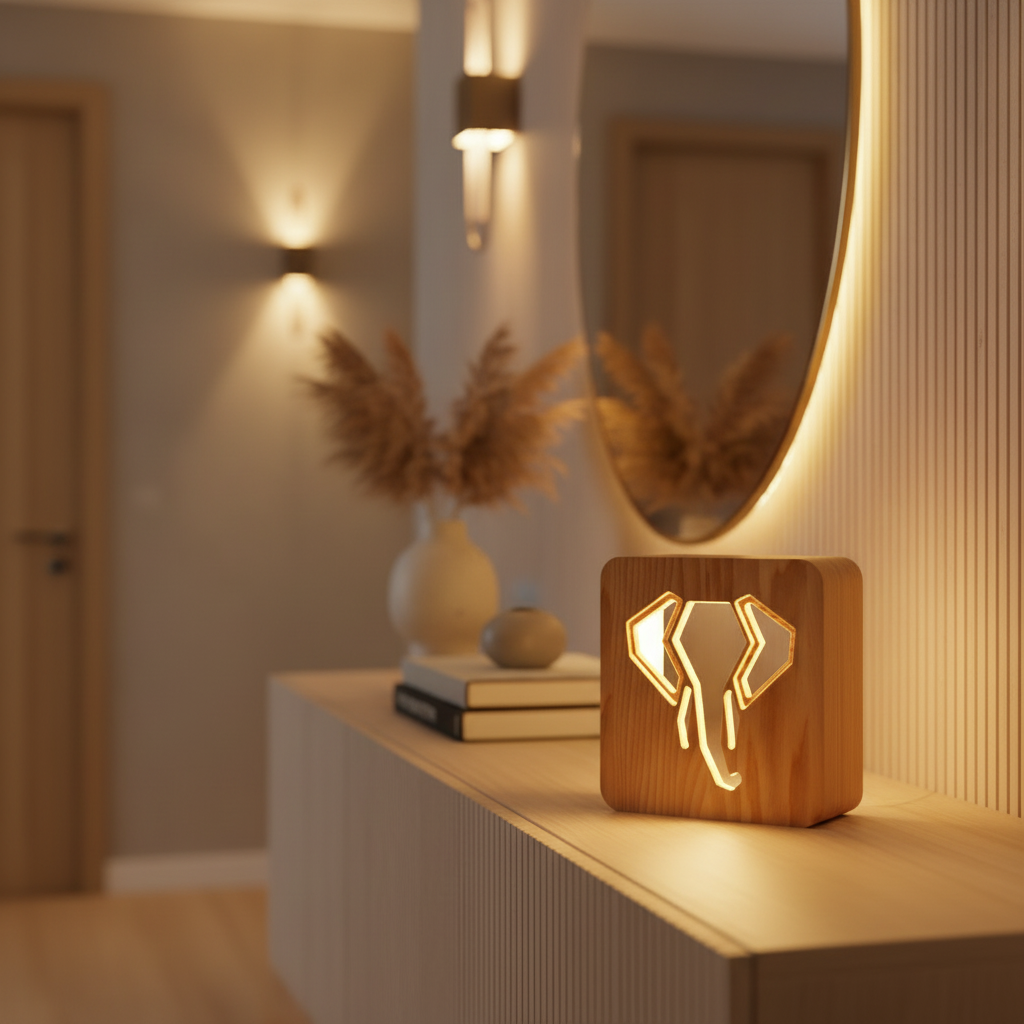 Lampe Elephant Bois Veilleuse de rêve