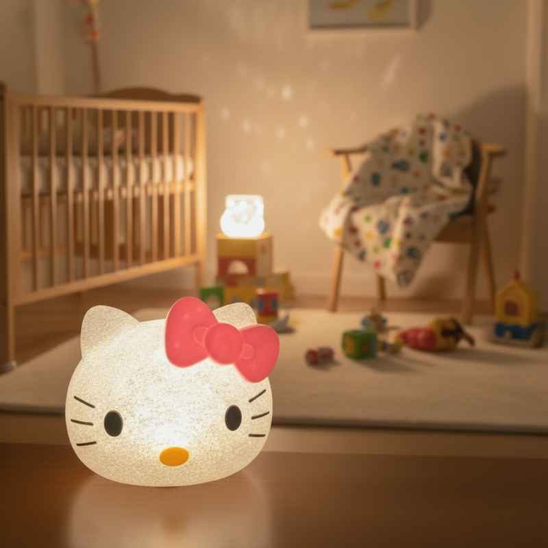 Veilleuse Hello Kitty émettant une lumière apaisante dans la chambre