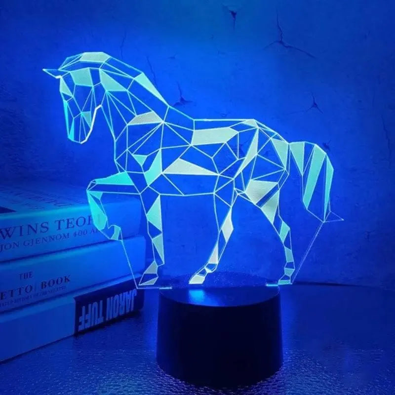 veilleuse cheval 3d bleu base noir
