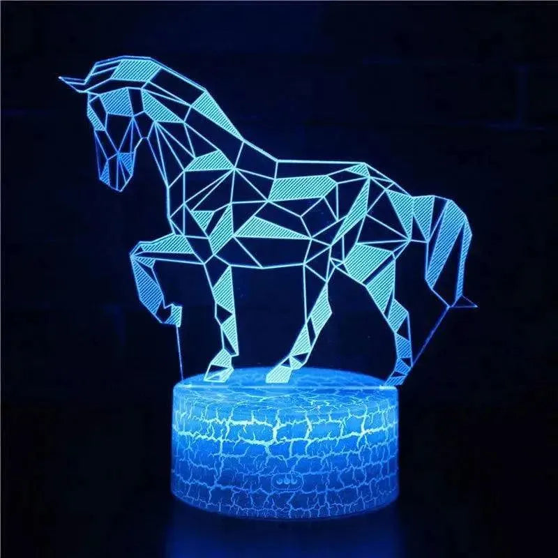 Lampe Cheval 3D Bleu Base Cracker