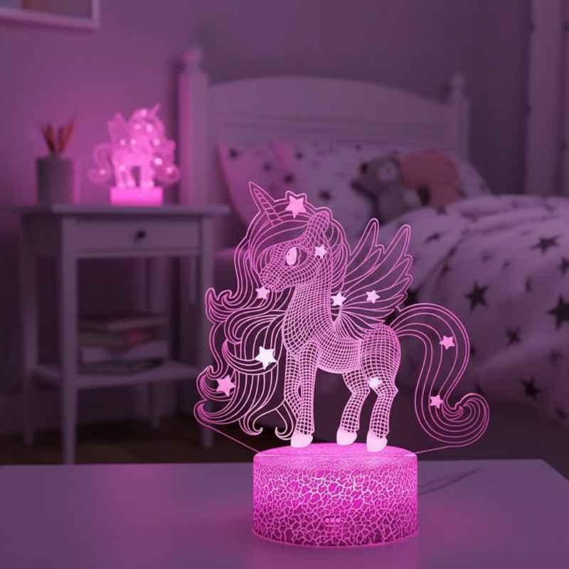 Cadeau lampe licorne LED 3D veilleuse chambre bébé fille